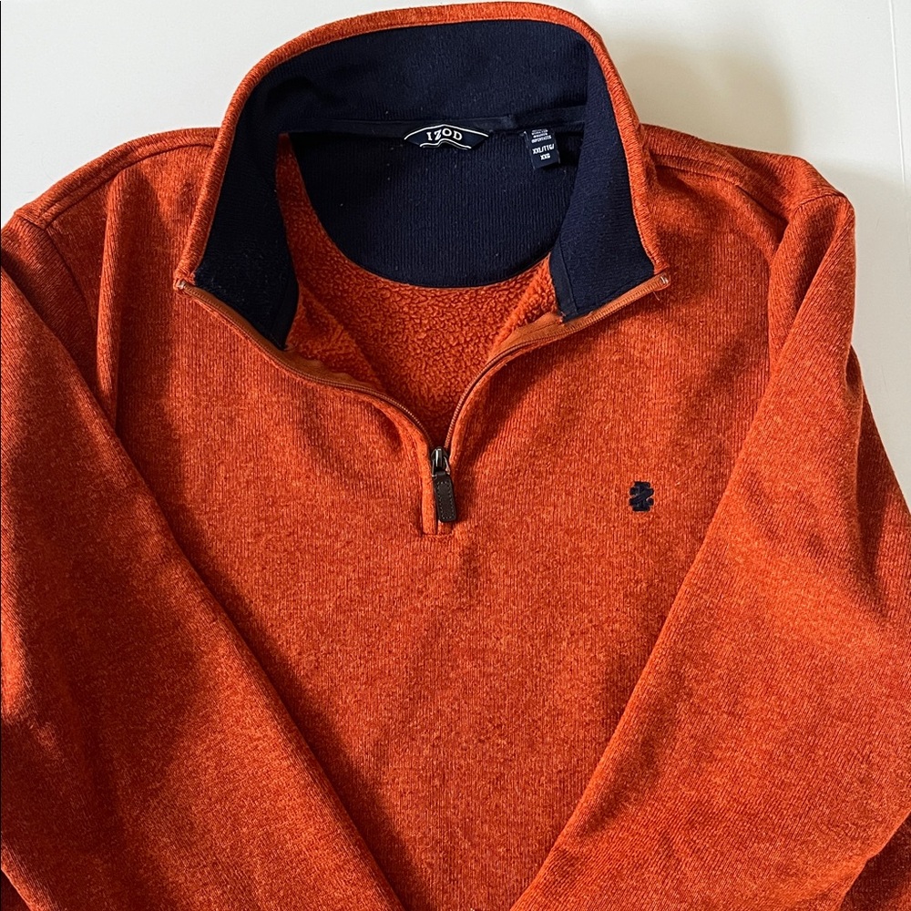 Izod Orange Half-Zip Pullover with Navy Trim